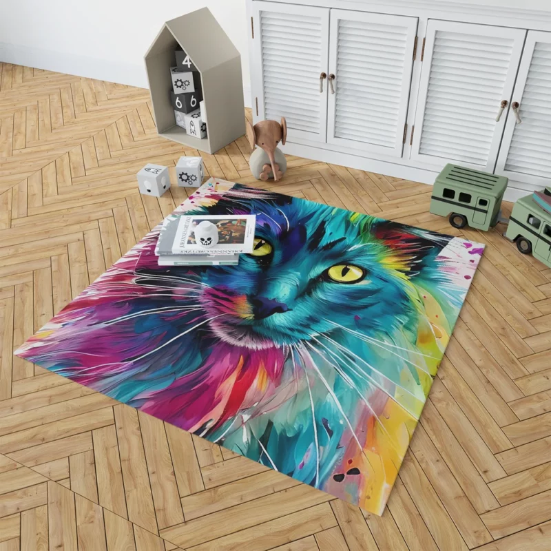 Multicolored Cat Portrait Rug 1