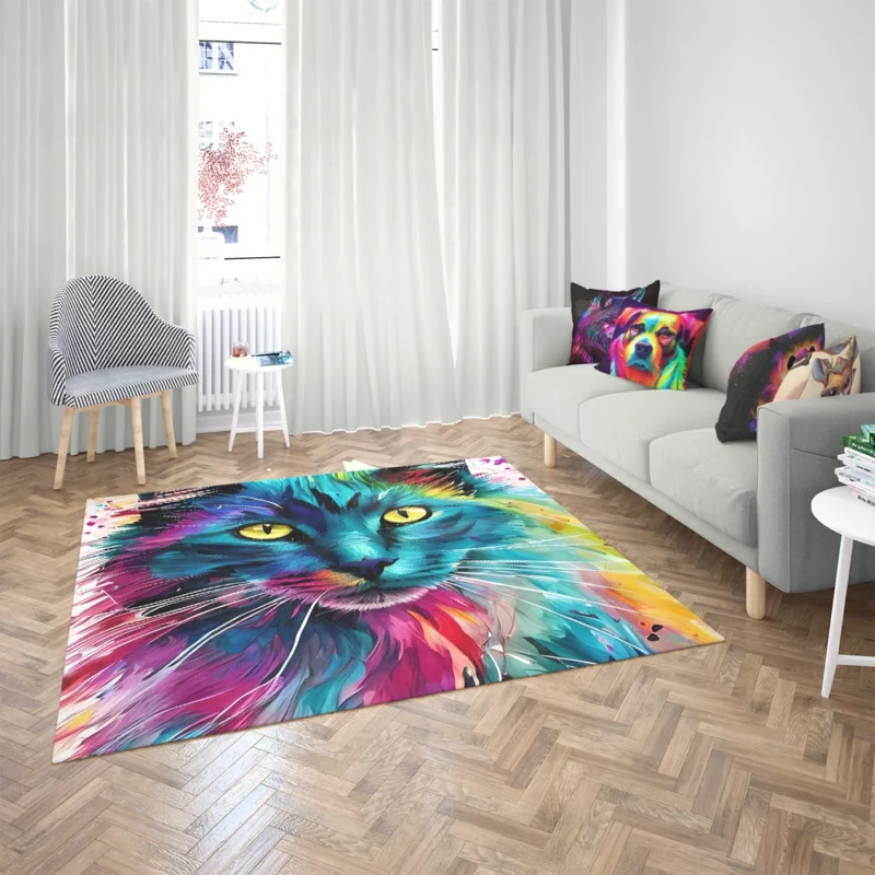 Multicolored Cat Portrait Rug 2