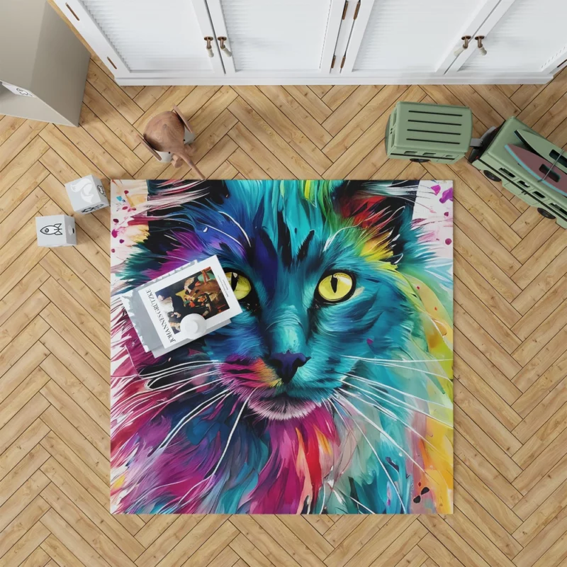 Multicolored Cat Portrait Rug