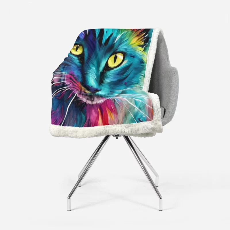 Multicolored Cat Portrait Sherpa Fleece Blanket 1