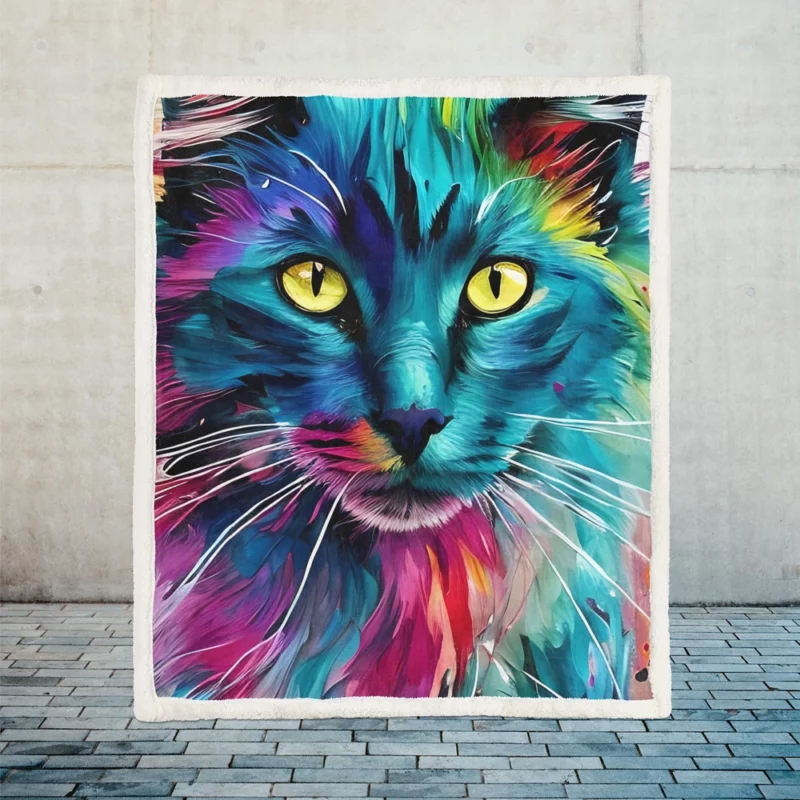 Multicolored Cat Portrait Sherpa Fleece Blanket