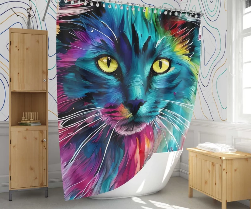 Multicolored Cat Portrait Shower Curtain 1