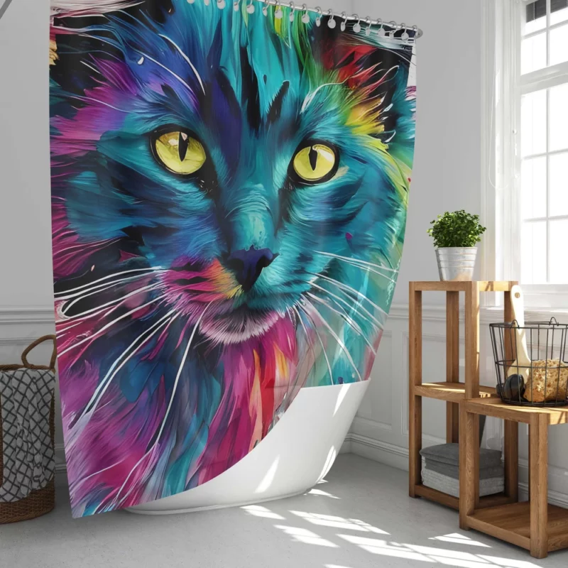 Multicolored Cat Portrait Shower Curtain