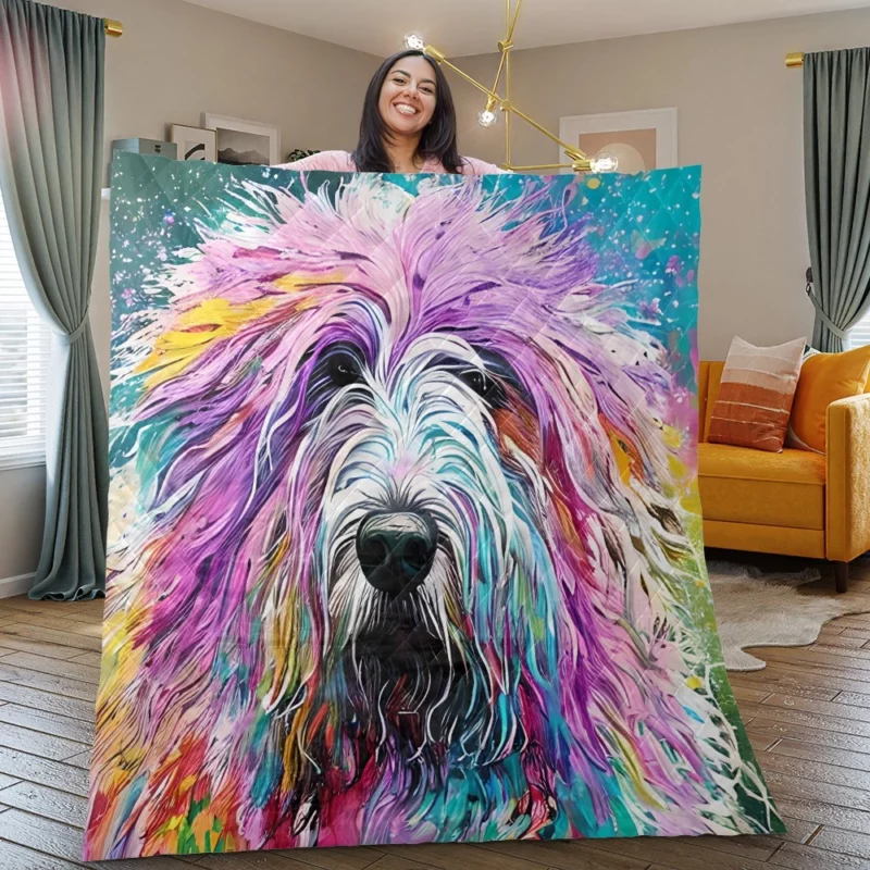 Multicolored Shaggy Sheepdog Quilt Blanket