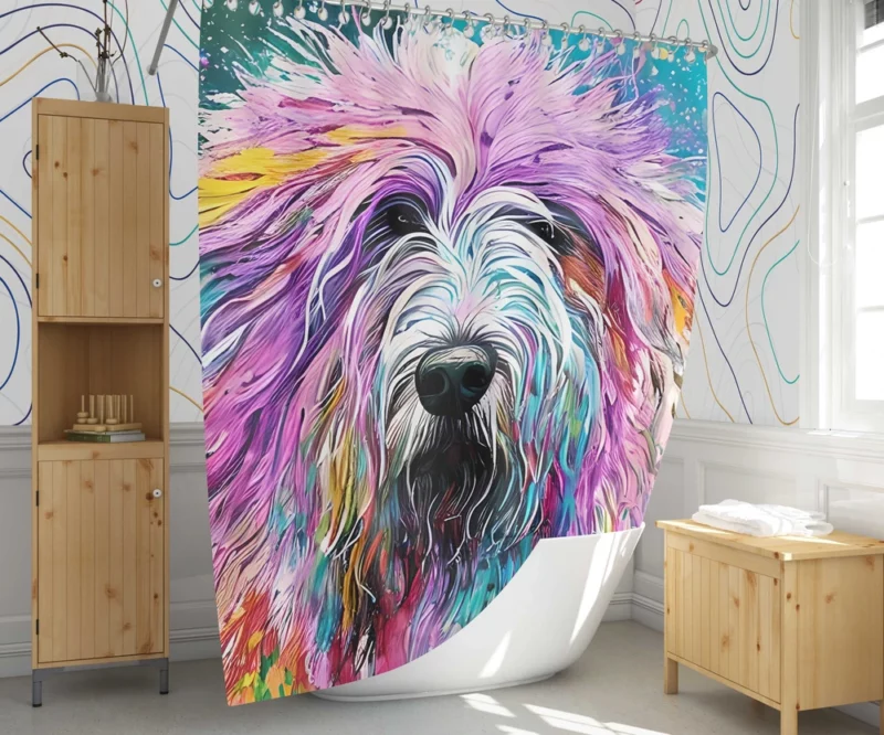 Multicolored Shaggy Sheepdog Shower Curtain 1