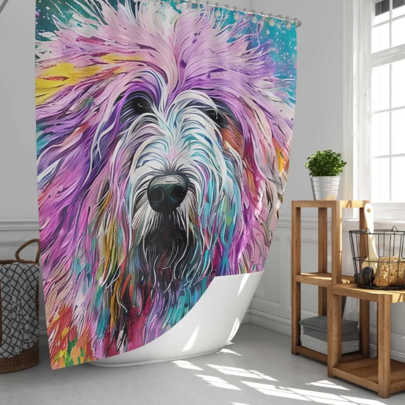 Multicolored Shaggy Sheepdog Shower Curtain