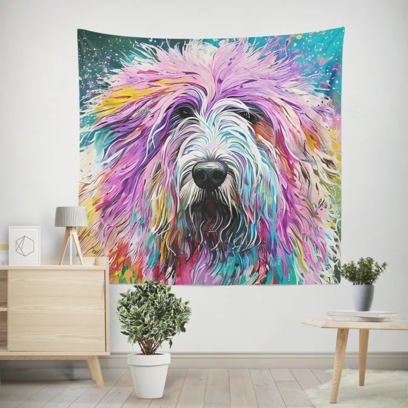 Multicolored Shaggy Sheepdog Wall Tapestry