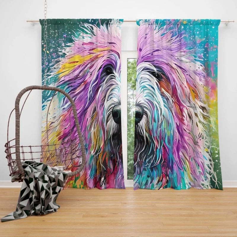 Multicolored Shaggy Sheepdog Window Curtain