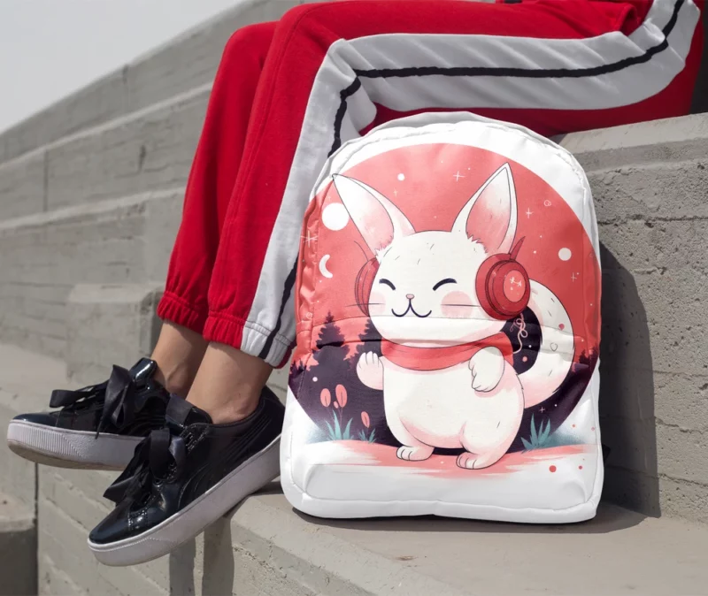 Music-Listening Cat with Red Scarf Backpack 1