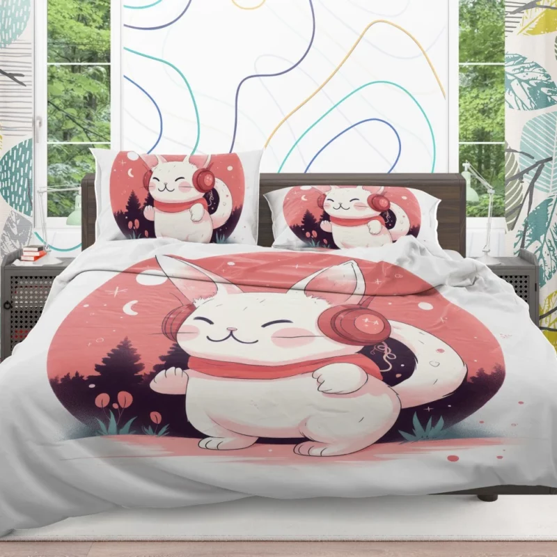 Music-Listening Cat with Red Scarf Bedding Set