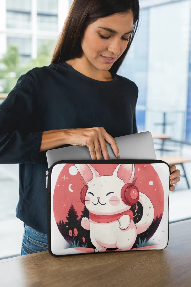 Music-Listening Cat with Red Scarf Laptop Sleeve 1