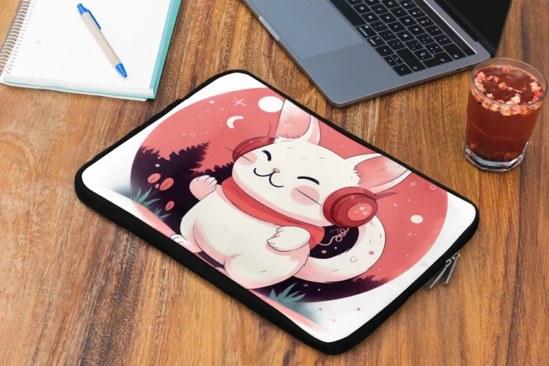 Music-Listening Cat with Red Scarf Laptop Sleeve 2