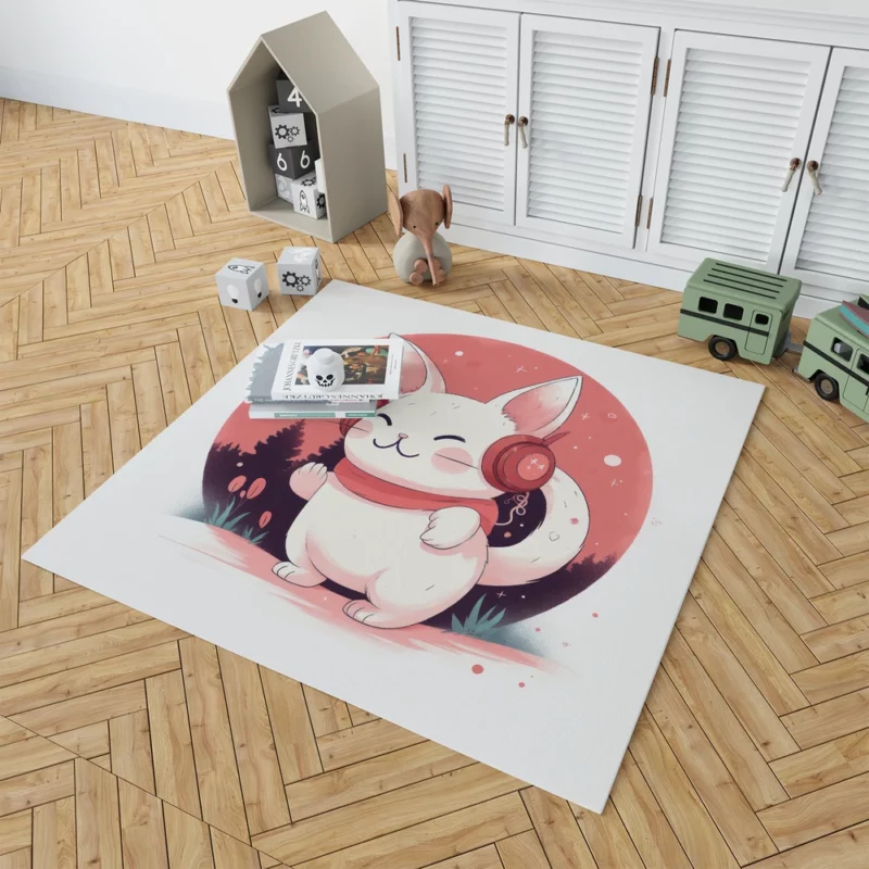 Music-Listening Cat with Red Scarf Rug 1