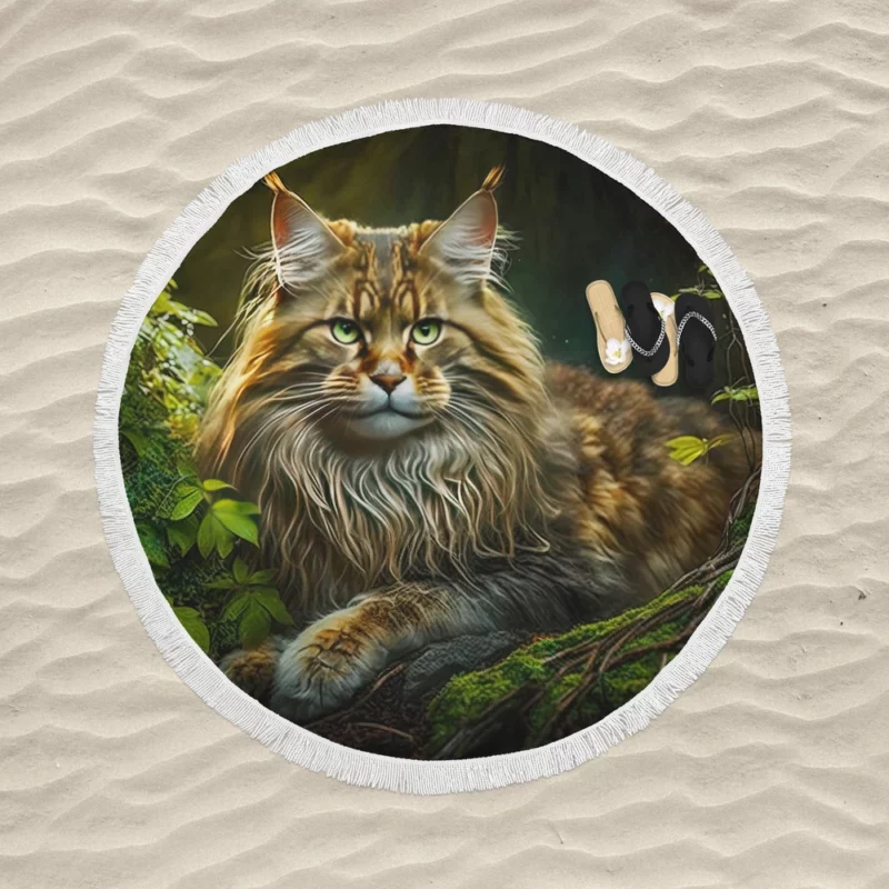 Mystic Woods Feline Art Round Beach Towel