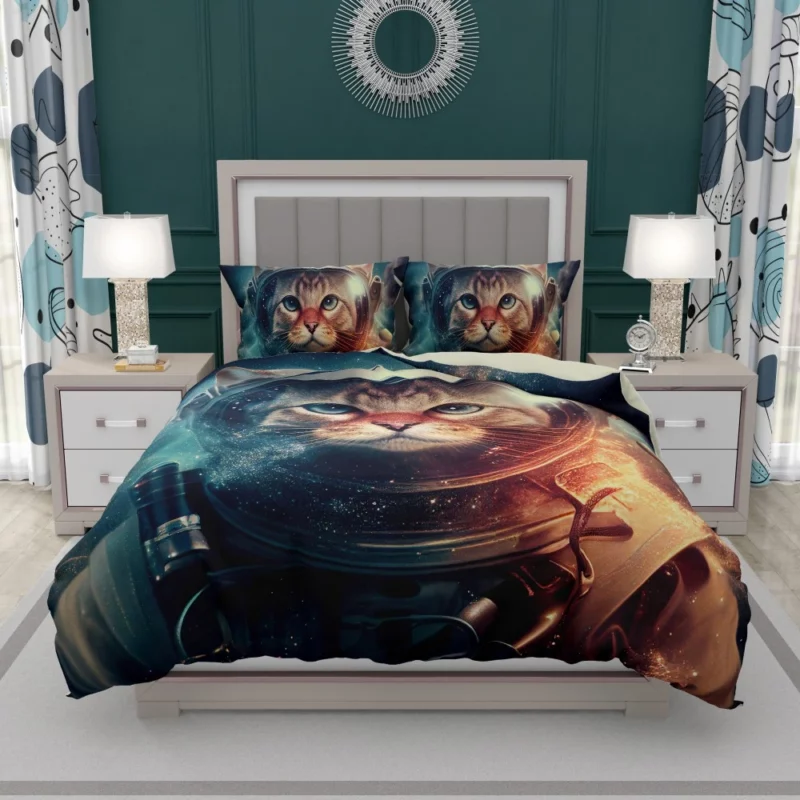 Nebula Background Space Suit Cat Bedding Set 1