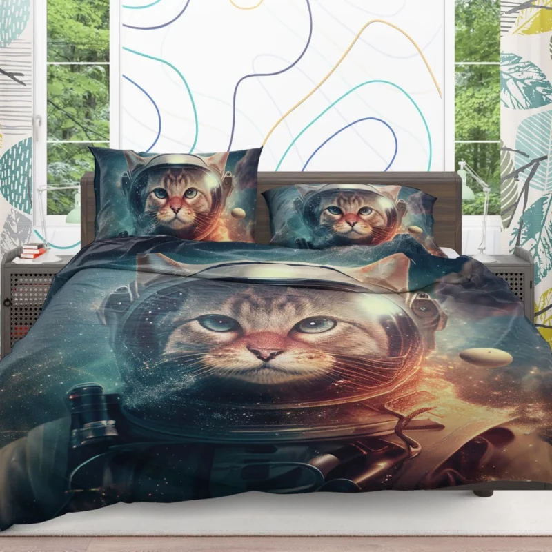 Nebula Background Space Suit Cat Bedding Set