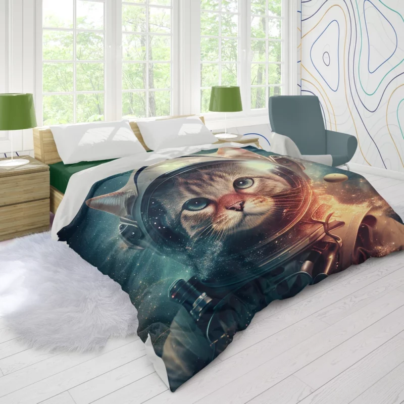 Nebula Background Space Suit Cat Duvet Cover