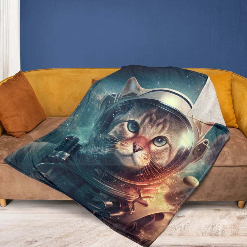 Nebula Background Space Suit Cat Fleece Blanket 1