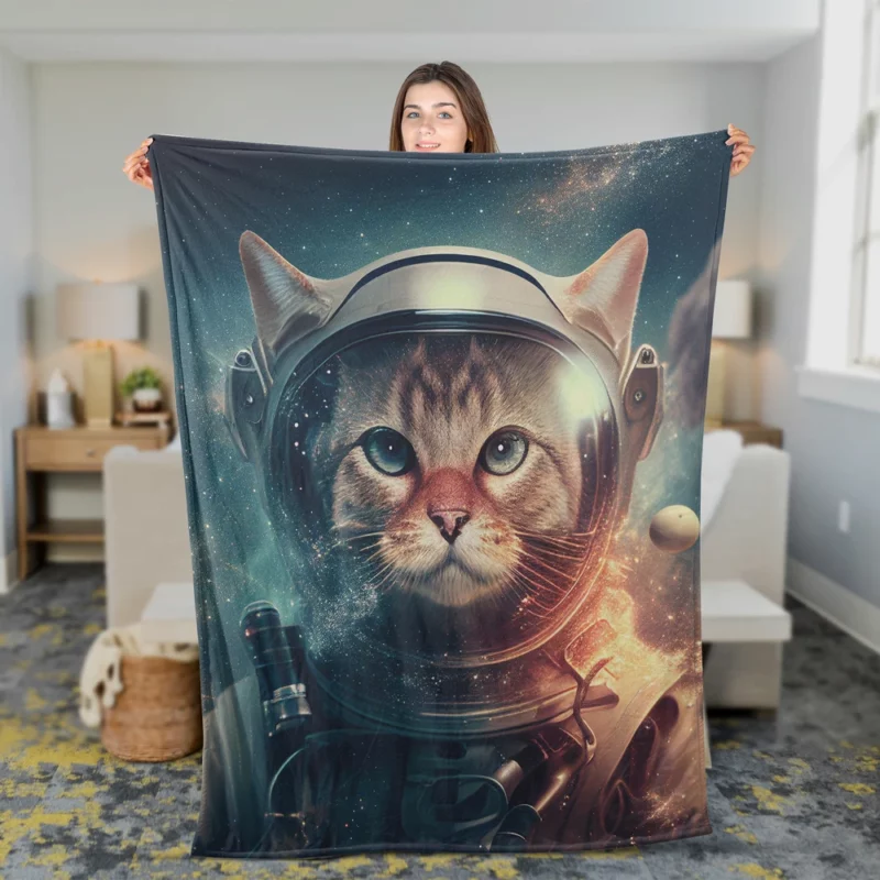 Nebula Background Space Suit Cat Fleece Blanket 2