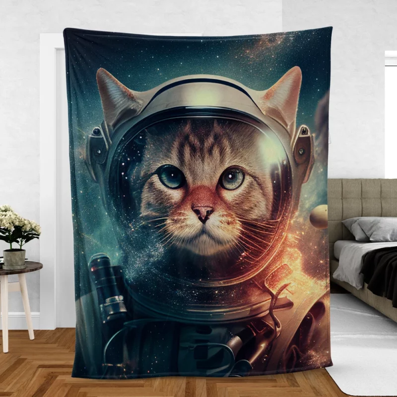 Nebula Background Space Suit Cat Fleece Blanket