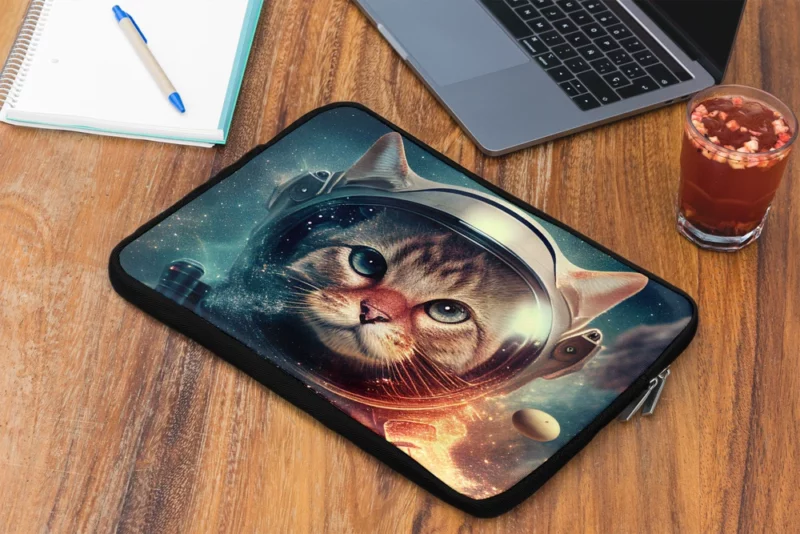 Nebula Background Space Suit Cat Laptop Sleeve 2