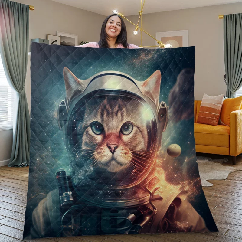 Nebula Background Space Suit Cat Quilt Blanket