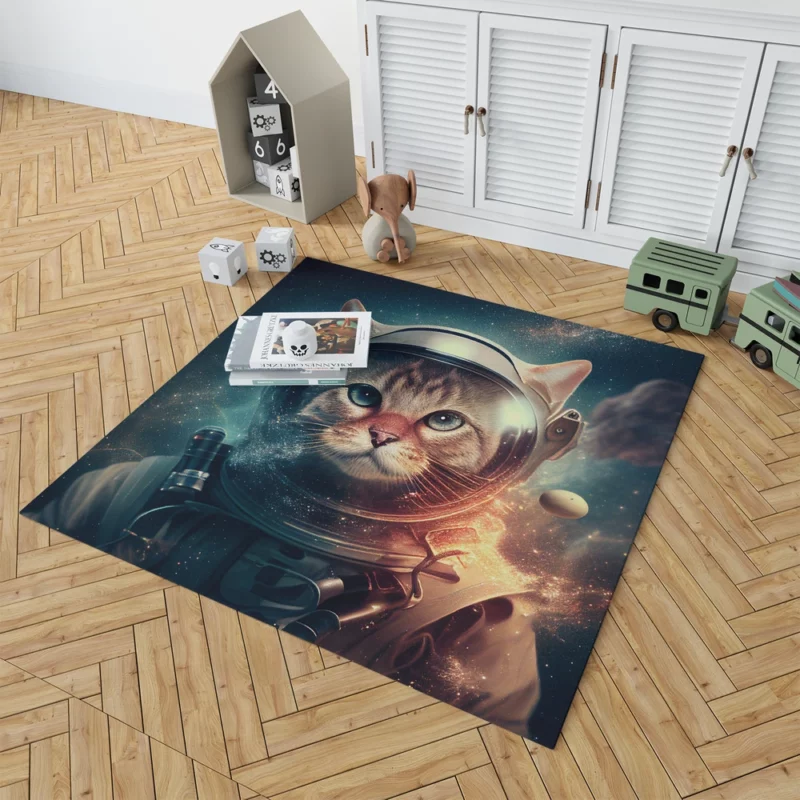 Nebula Background Space Suit Cat Rug 1