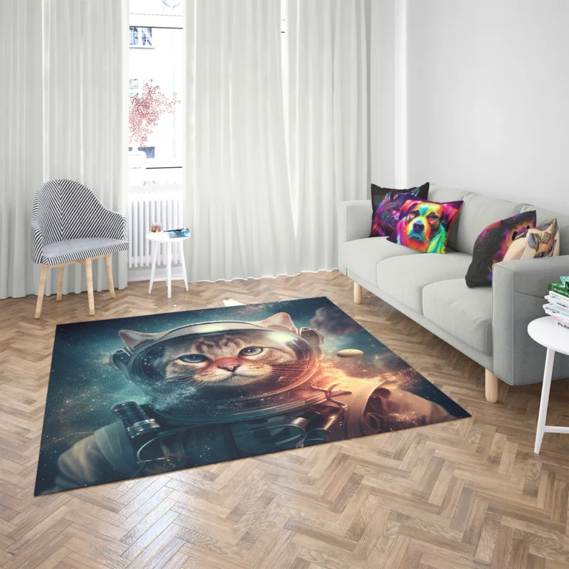 Nebula Background Space Suit Cat Rug 2