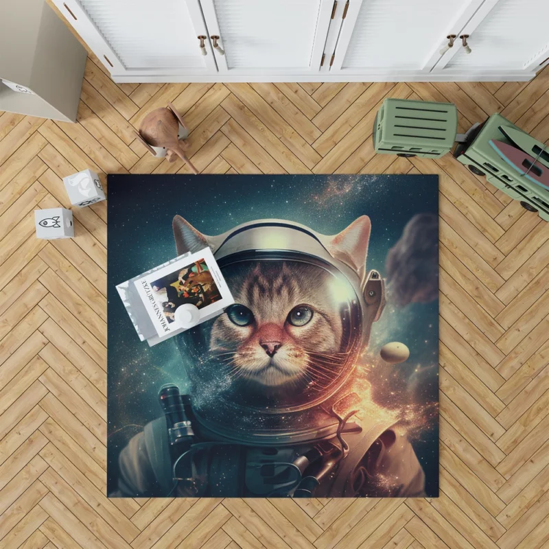 Nebula Background Space Suit Cat Rug