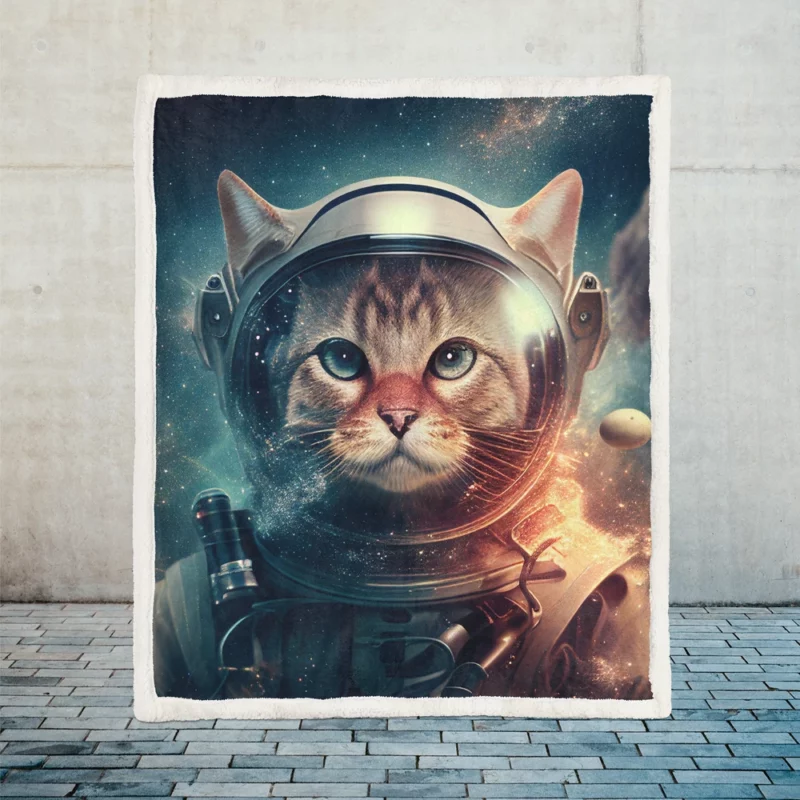 Nebula Background Space Suit Cat Sherpa Fleece Blanket