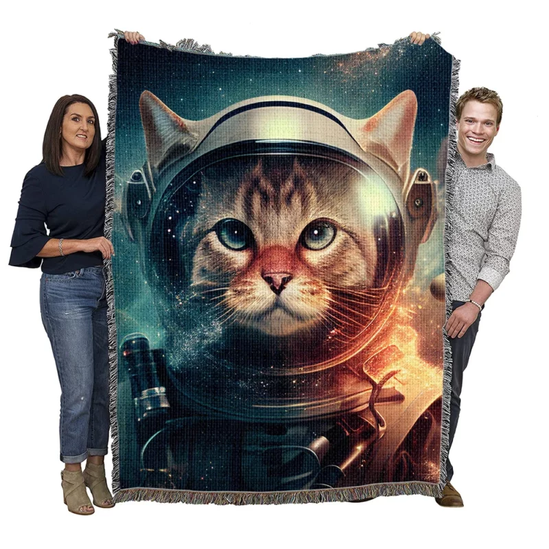 Nebula Background Space Suit Cat Woven Blanket