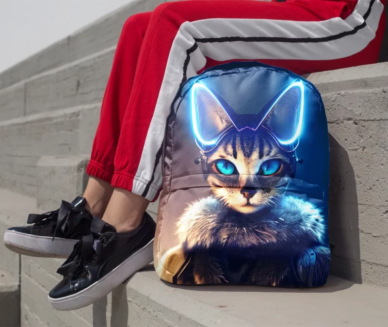 Neon Anthropomorphic Cat Print Backpack 1