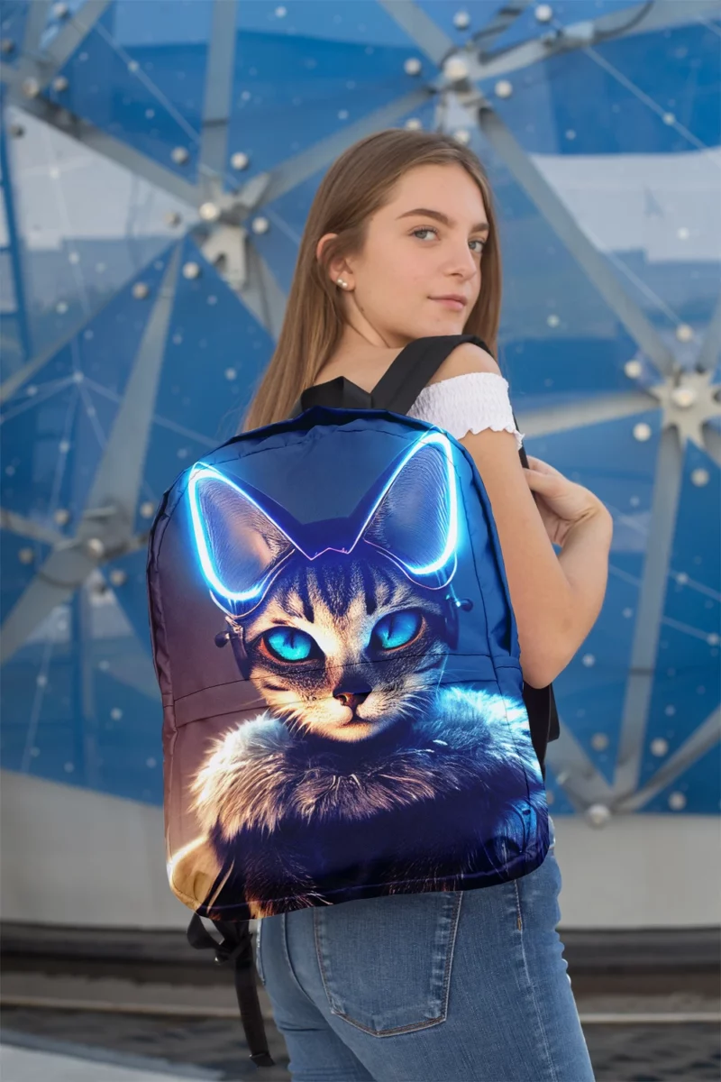 Neon Anthropomorphic Cat Print Backpack 2