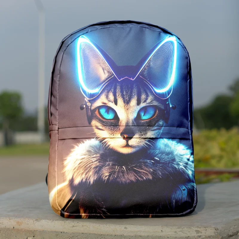 Neon Anthropomorphic Cat Print Backpack