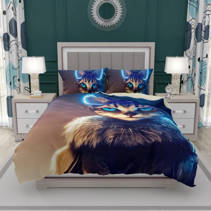 Neon Anthropomorphic Cat Print Bedding Set 1