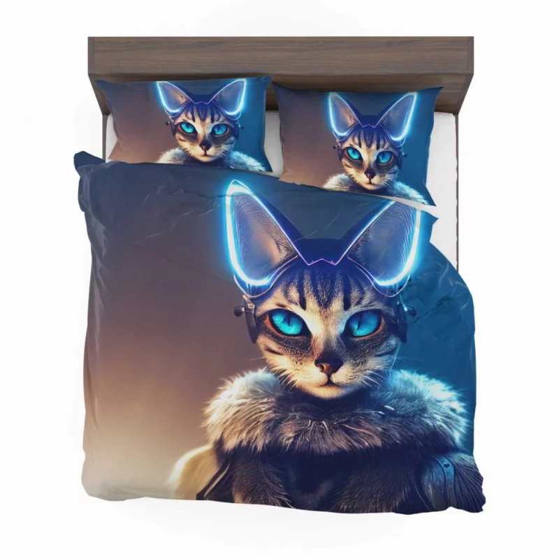 Neon Anthropomorphic Cat Print Bedding Set 2