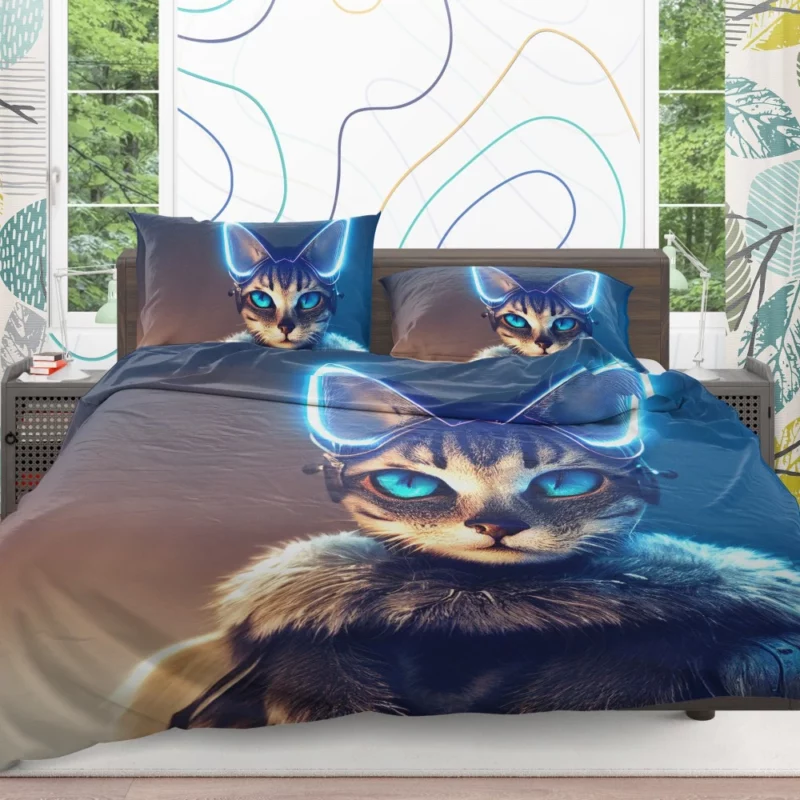 Neon Anthropomorphic Cat Print Bedding Set