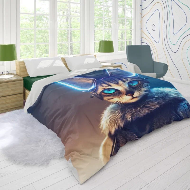 Neon Anthropomorphic Cat Print Duvet Cover