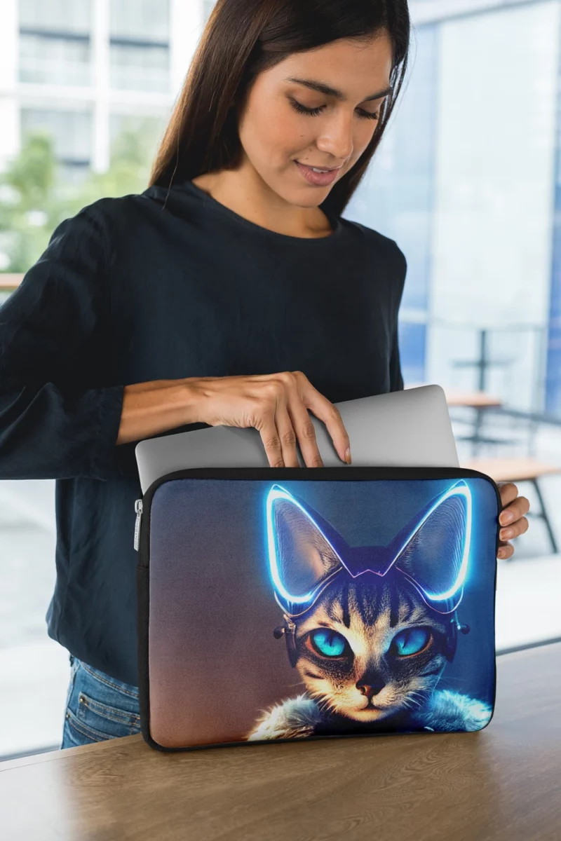 Neon Anthropomorphic Cat Print Laptop Sleeve 1