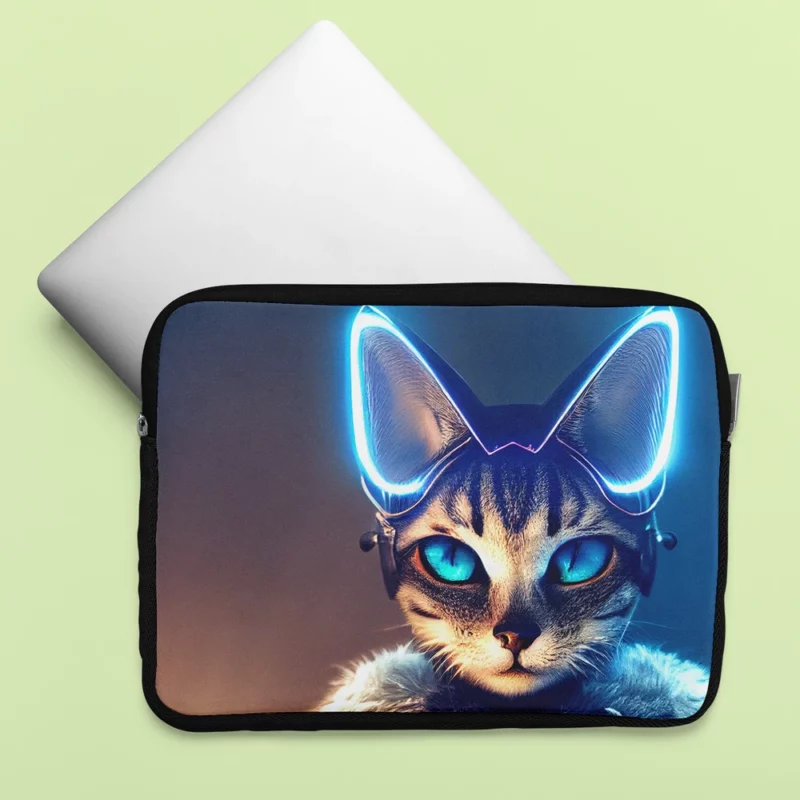 Neon Anthropomorphic Cat Print Laptop Sleeve