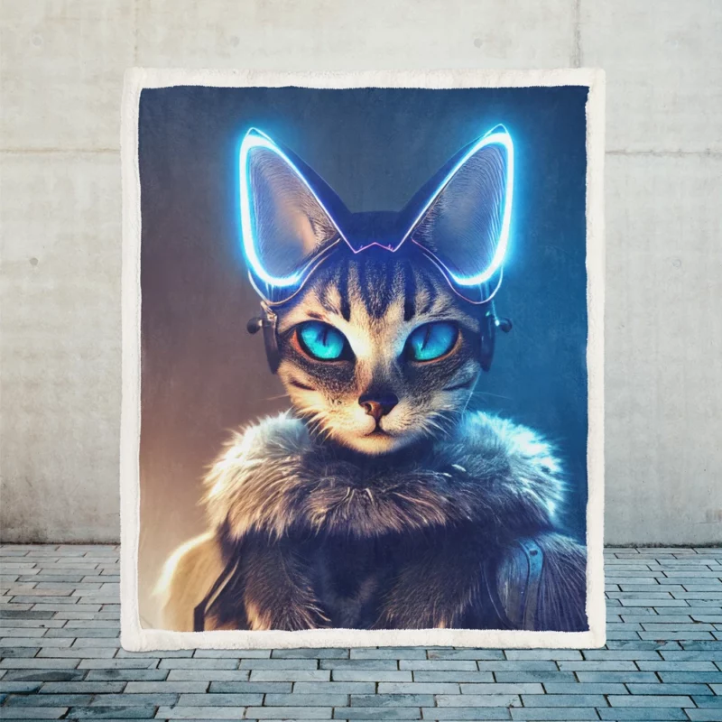 Neon Anthropomorphic Cat Print Sherpa Fleece Blanket