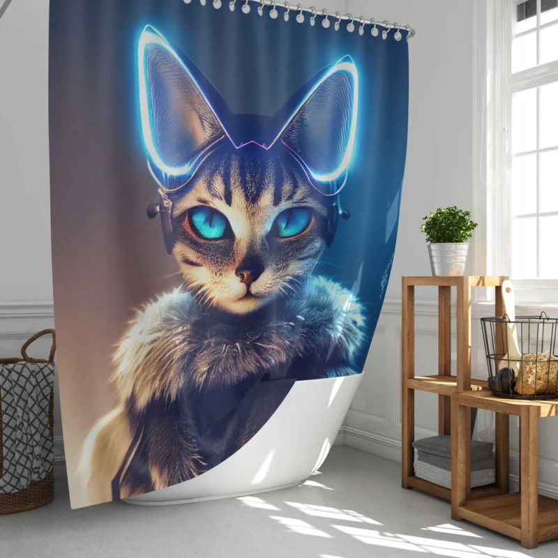 Neon Anthropomorphic Cat Print Shower Curtain