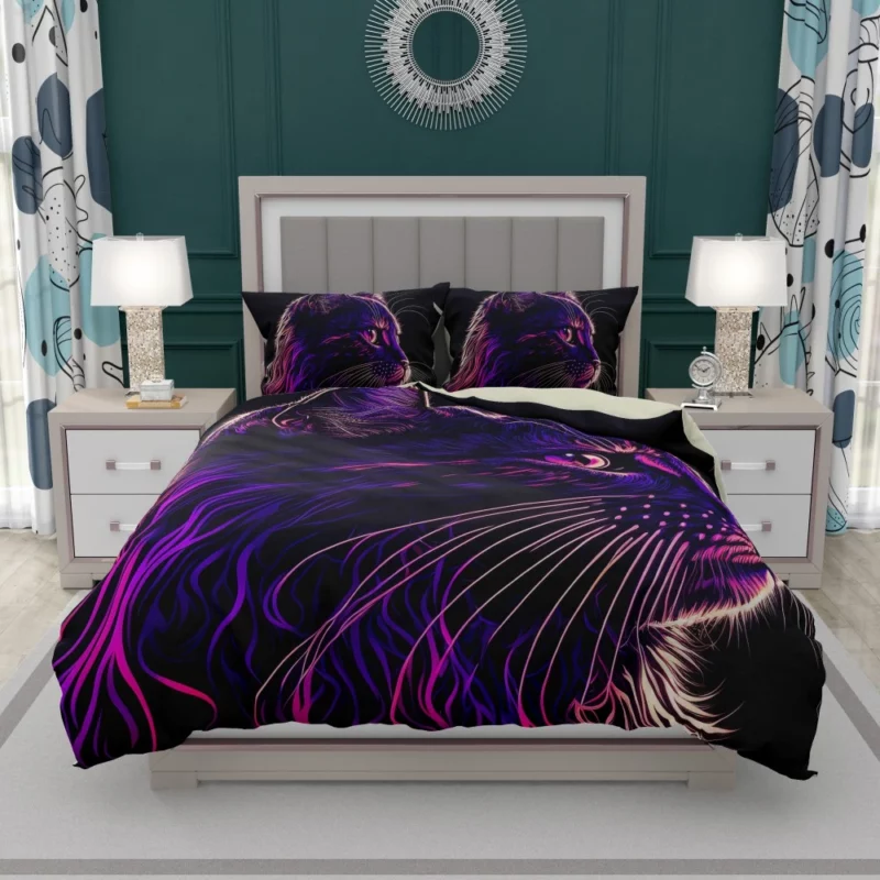 Neon Pop Art Cat Portrait Bedding Set 1