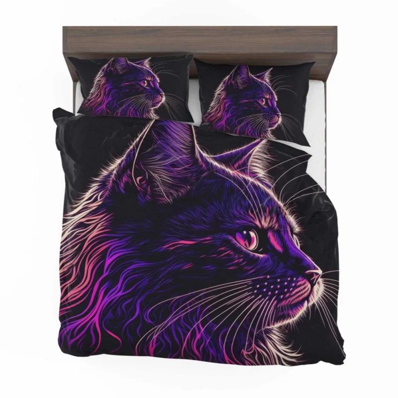 Neon Pop Art Cat Portrait Bedding Set 2