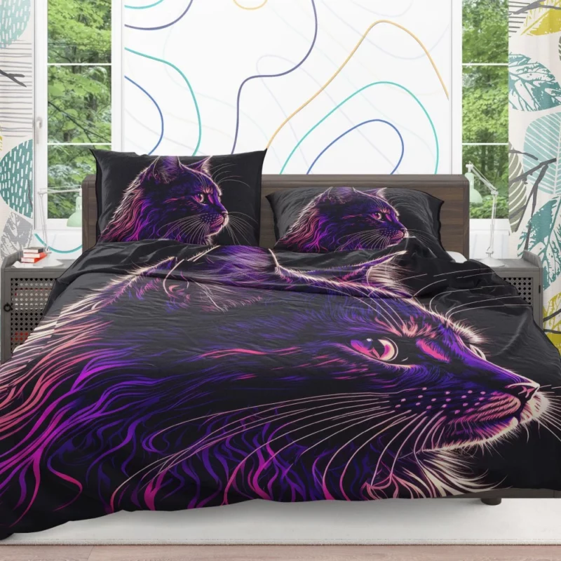 Neon Pop Art Cat Portrait Bedding Set