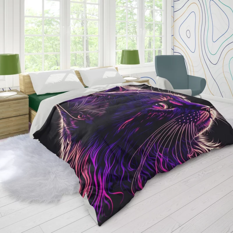 Neon Pop Art Cat Portrait Duvet Cover