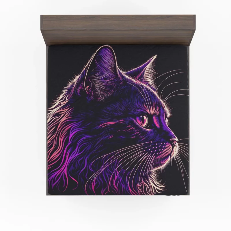 Neon Pop Art Cat Portrait Fitted Sheet