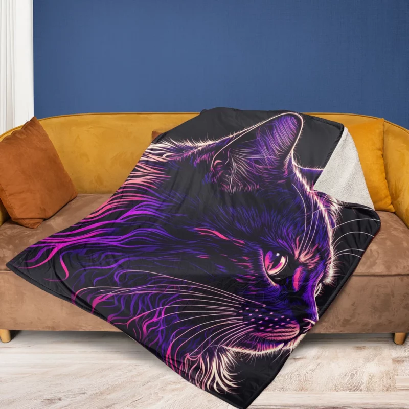 Neon Pop Art Cat Portrait Fleece Blanket 1