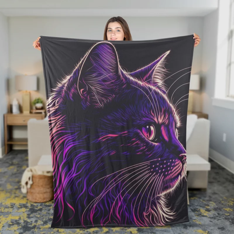 Neon Pop Art Cat Portrait Fleece Blanket 2