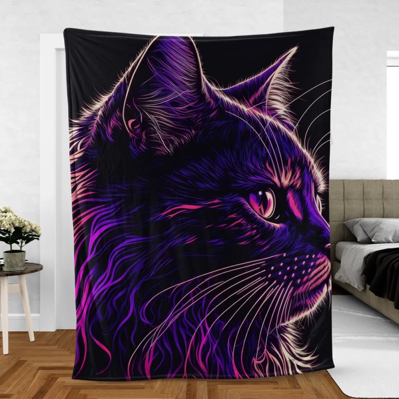 Neon Pop Art Cat Portrait Fleece Blanket